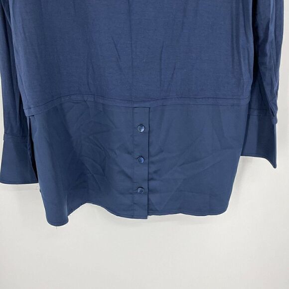 Soft Surroundings Shirt Size Large Navy Tita Tunic Top Satin Trim Long Sleeve - Picture 5 of 6